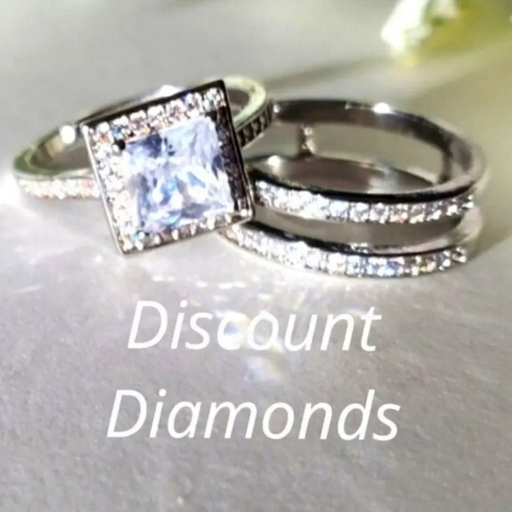 Princess Cut 2 Ct. Clear White Diamond Wedding Ring 14K White Gold 925 on Silver